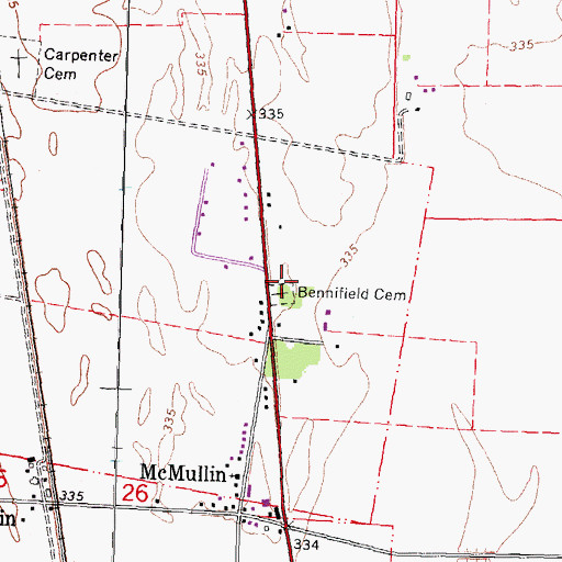 Topographic Map of Bennifield Cemetery, MO