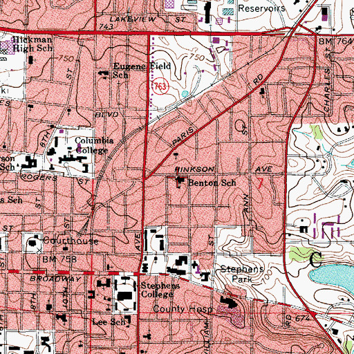 Topographic Map of Thomas Hart Benton Elementary School, MO