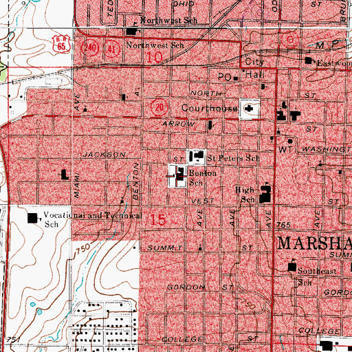 Topographic Map of Benton Elementary School, MO