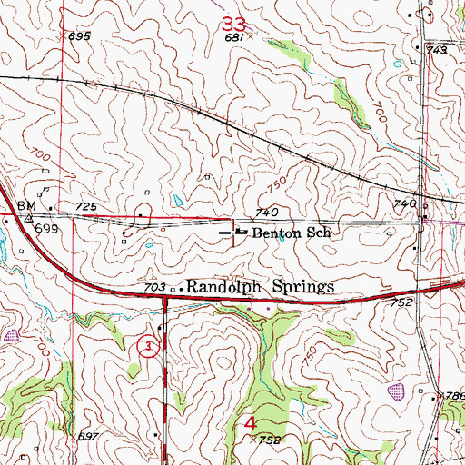 Topographic Map of Benton School (historical), MO