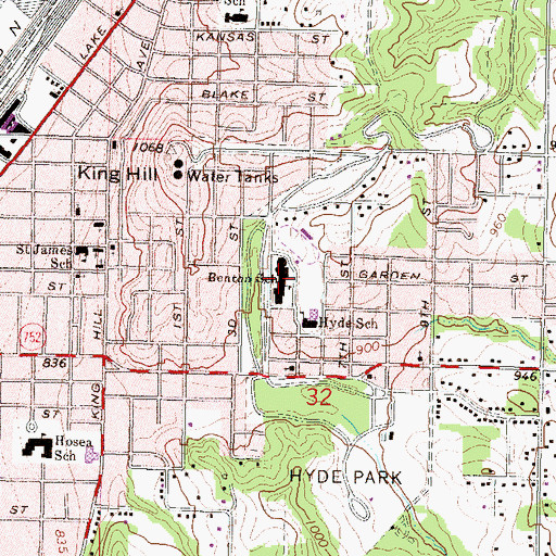 Topographic Map of Benton High School, MO
