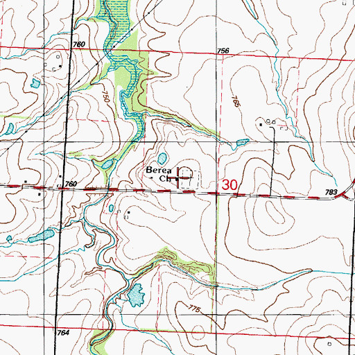 Topographic Map of Berea Church, MO