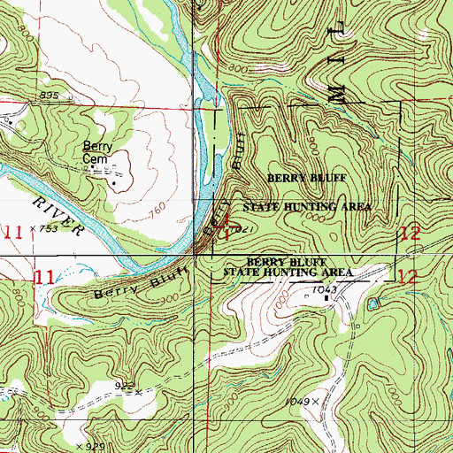 Topographic Map of Berry Bluff, MO