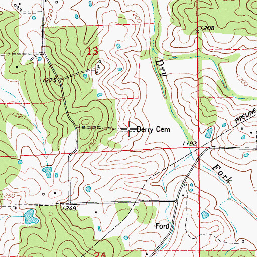 Topographic Map of Berry Cemetery, MO
