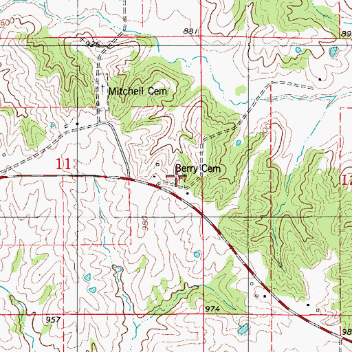 Topographic Map of Berry Cemetery, MO