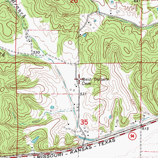 Topographic Map of Best Bottom Cemetery, MO