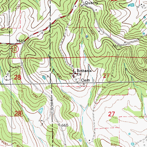 Topographic Map of Bethania Church, MO