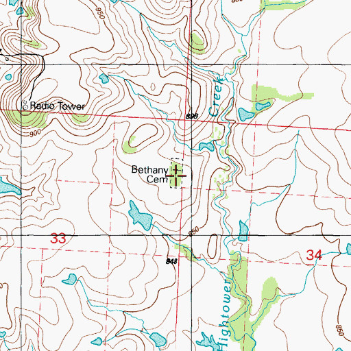 Topographic Map of Bethany Cemetery, MO