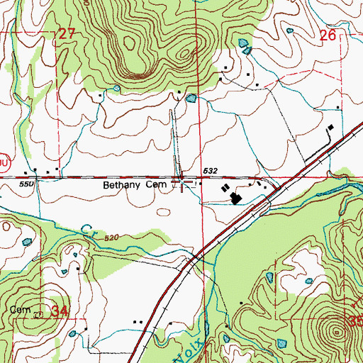 Topographic Map of Bethany Cemetery, MO
