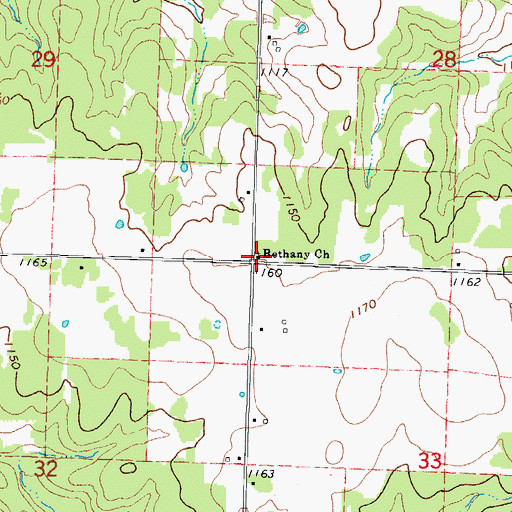 Topographic Map of Bethany Church, MO