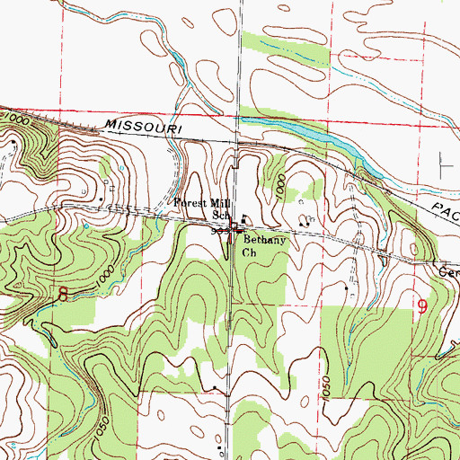 Topographic Map of Bethany Church, MO