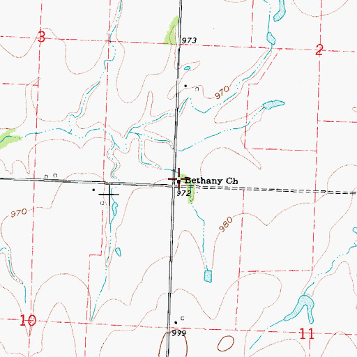 Topographic Map of Bethany Church, MO