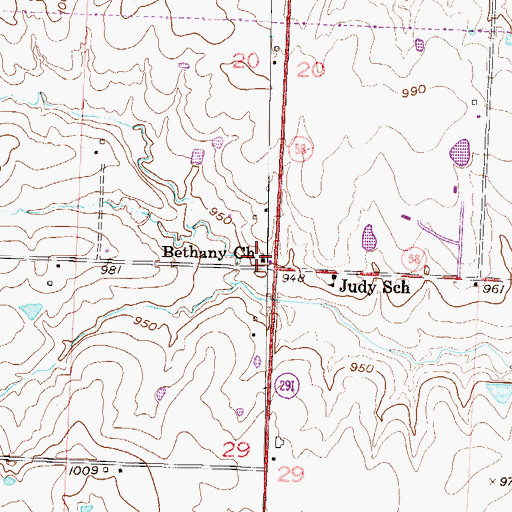 Topographic Map of Bethany Church, MO