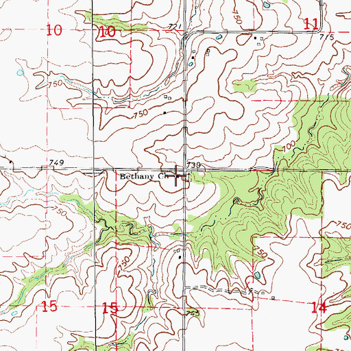 Topographic Map of Bethany Church, MO