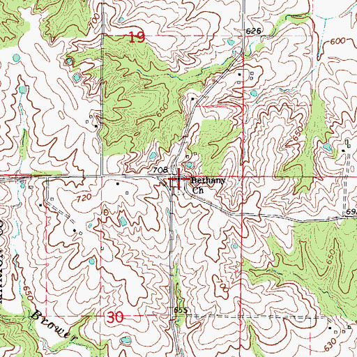 Topographic Map of Bethany Church, MO