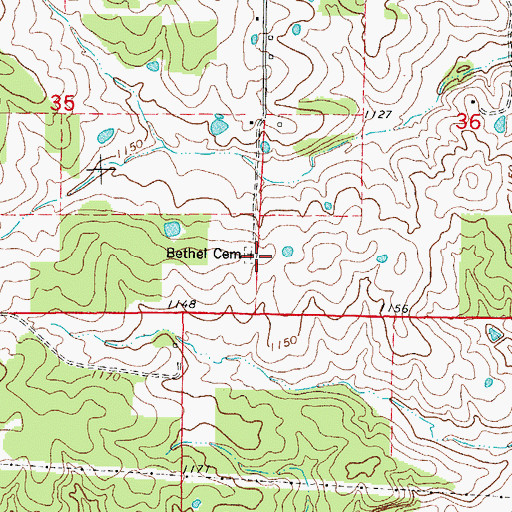 Topographic Map of Bethel Cemetery, MO