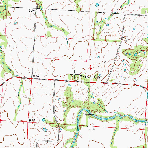 Topographic Map of Old Bethel Cemetery, MO