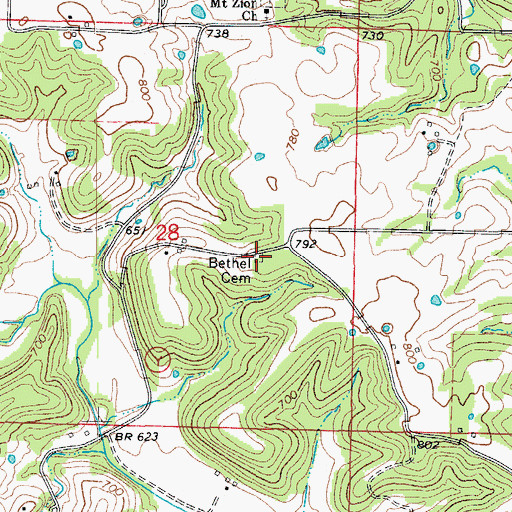 Topographic Map of Bethel Cemetery, MO