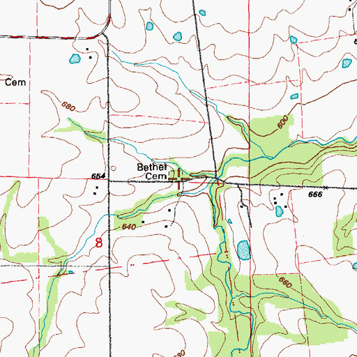 Topographic Map of Bethel Cemetery, MO