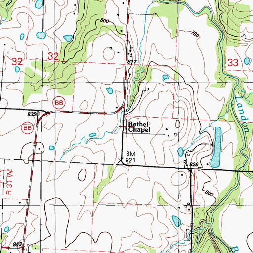 Topographic Map of Bethel Chapel, MO