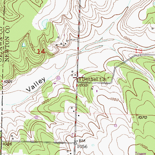 Topographic Map of Bethel Church, MO