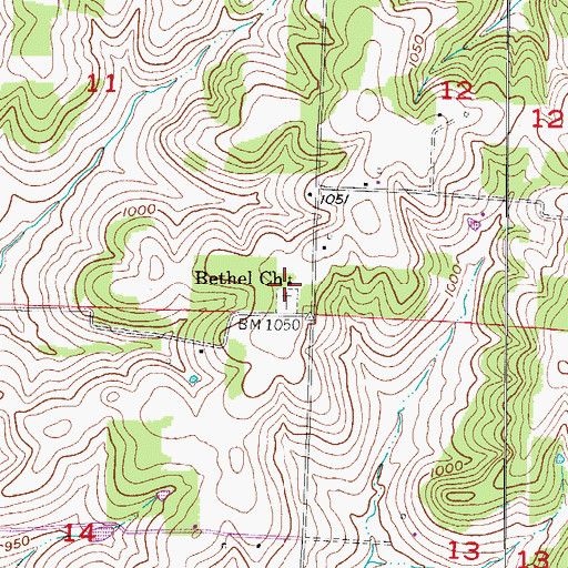 Topographic Map of Bethel Church, MO