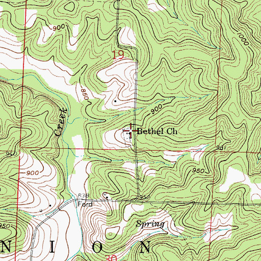Topographic Map of Bethel Church, MO