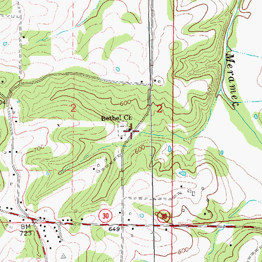 Topographic Map of Bethel Church, MO