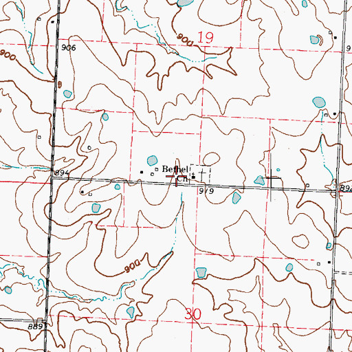 Topographic Map of Bethel Church, MO