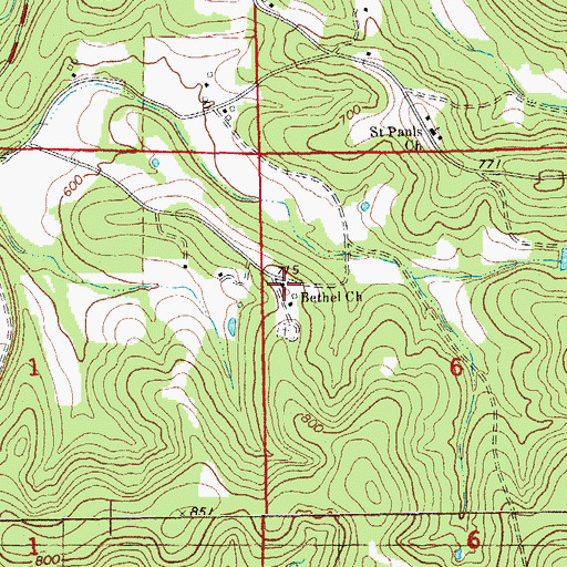 Topographic Map of Bethel Church, MO