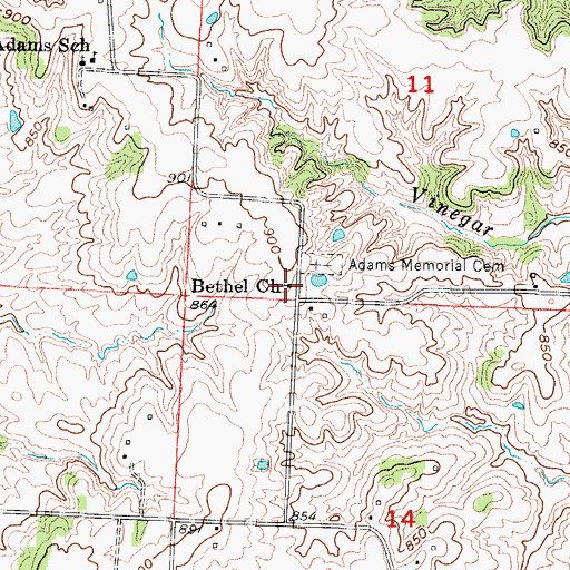 Topographic Map of Bethel Church, MO