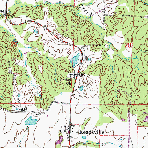 Topographic Map of Bethel Church, MO