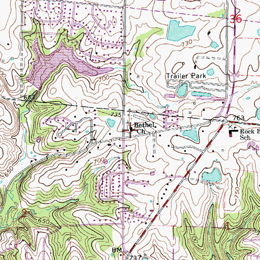 Topographic Map of Bethel Church, MO