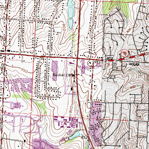 Topographic Map of Bethel Church, MO