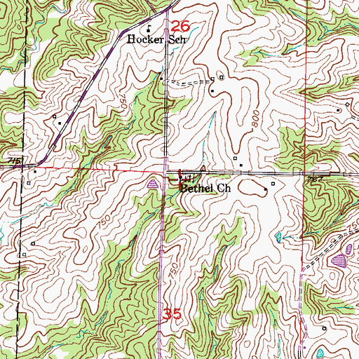 Topographic Map of Bethel Church, MO