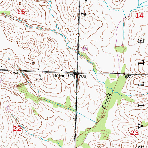 Topographic Map of Bethel Church, MO