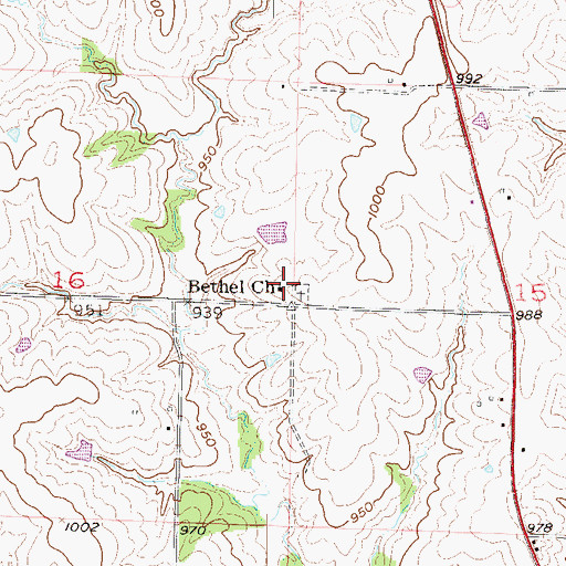Topographic Map of Bethel Church, MO