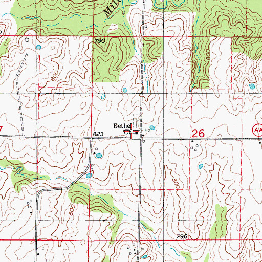 Topographic Map of Bethel Church, MO