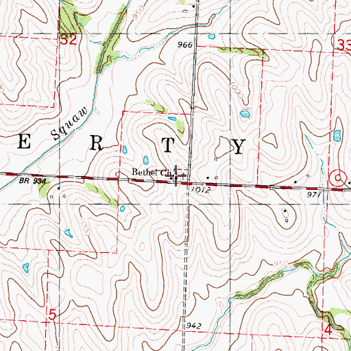 Topographic Map of Bethel Church, MO