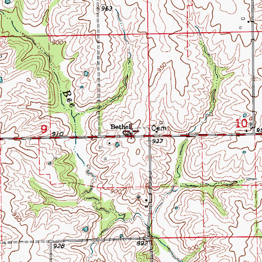 Topographic Map of Bethel Church, MO
