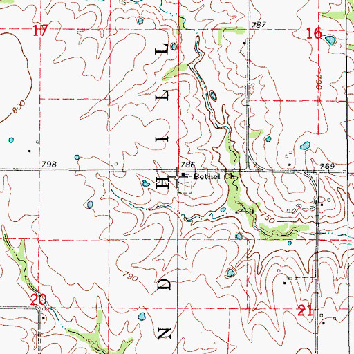 Topographic Map of Bethel Church, MO