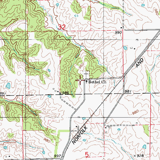 Topographic Map of Bethel Church, MO