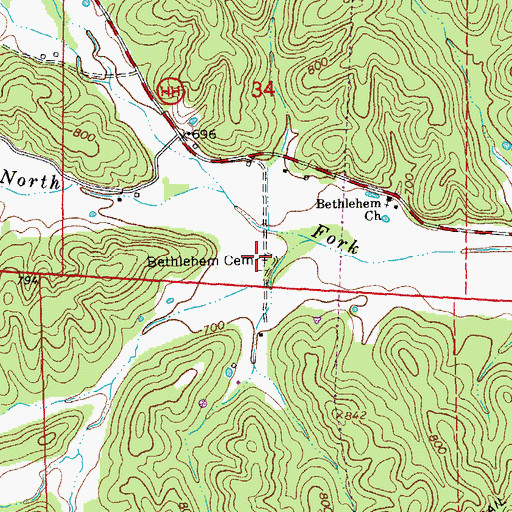 Topographic Map of Bethlehem Cemetery, MO