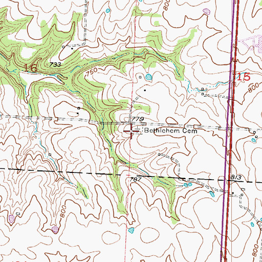 Topographic Map of Bethlehem Cemetery, MO