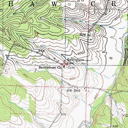 Topographic Map of Bethlehem Cemetery, MO