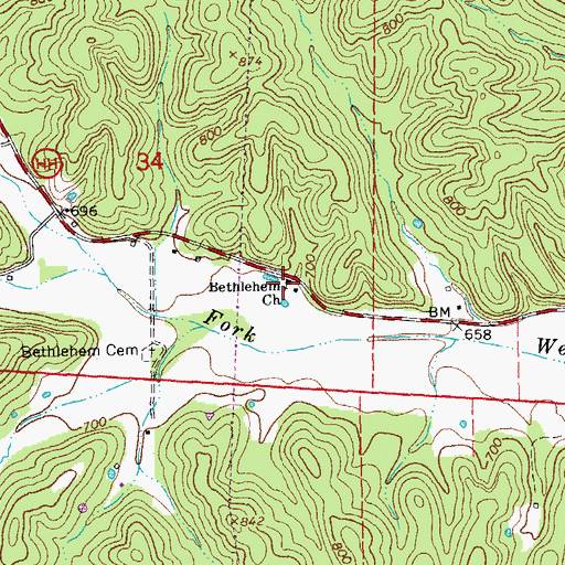 Topographic Map of Bethlehem Church, MO
