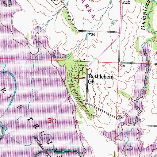 Topographic Map of Bethlehem Church, MO