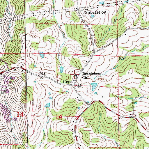 Topographic Map of Bethlehem Church, MO