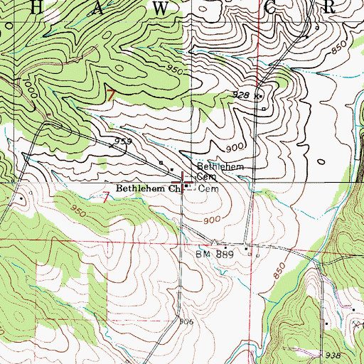 Topographic Map of Bethlehem Church, MO