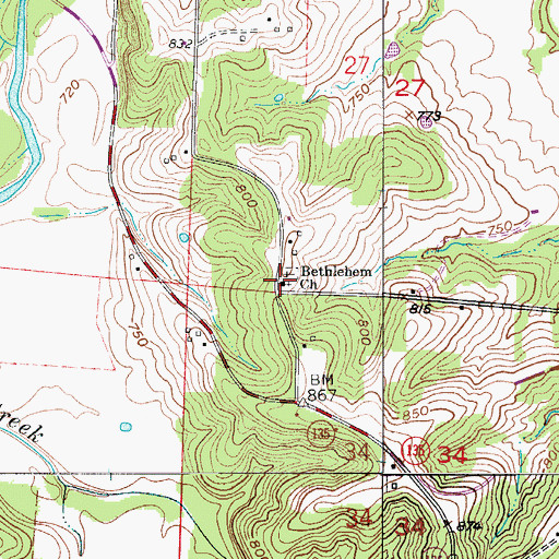 Topographic Map of Bethlehem Church, MO